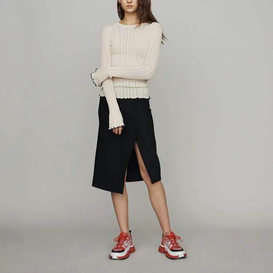 

Women Sweater2019 Spring and Summer Round Neck Jacquard Slim Trumpet Sleeve Sweater