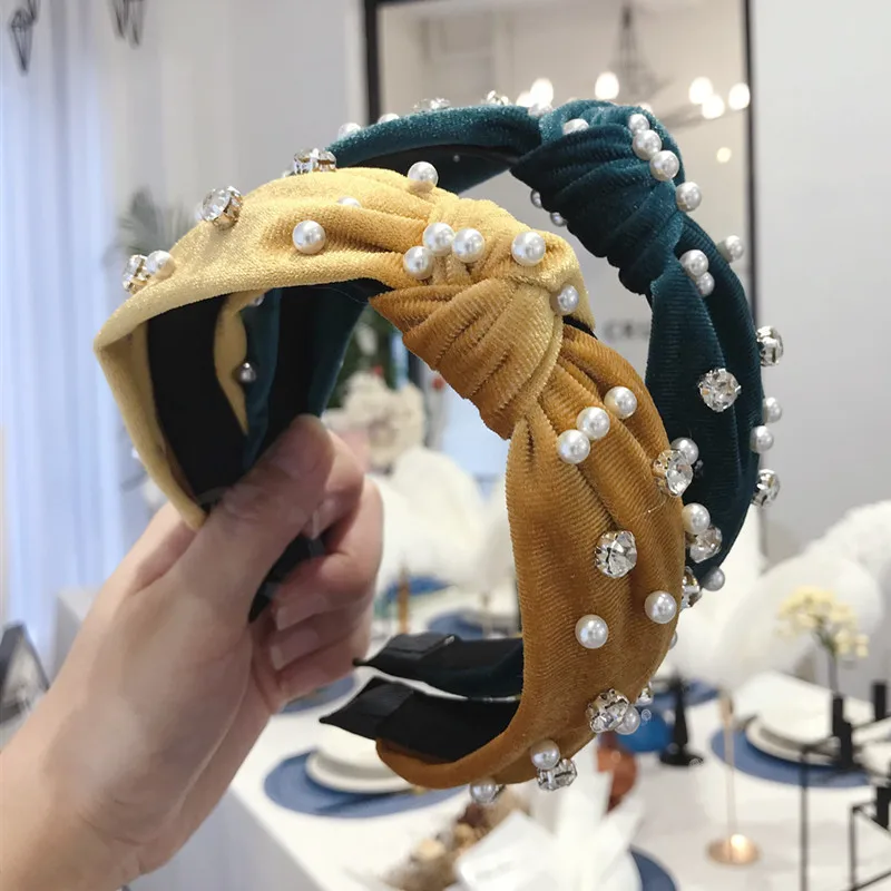 2019 Vintage Rhinestone Pearl Velvet Bezel Hair Bands For Women Clips Hoop Hairband Headband Girls Accessories |
