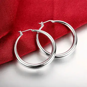

925 Sterling Silver Color Thick Round Creole Hoop Earrings Classic Fashion Women Jewelry Casual Sporty Jewelry NO Stamp