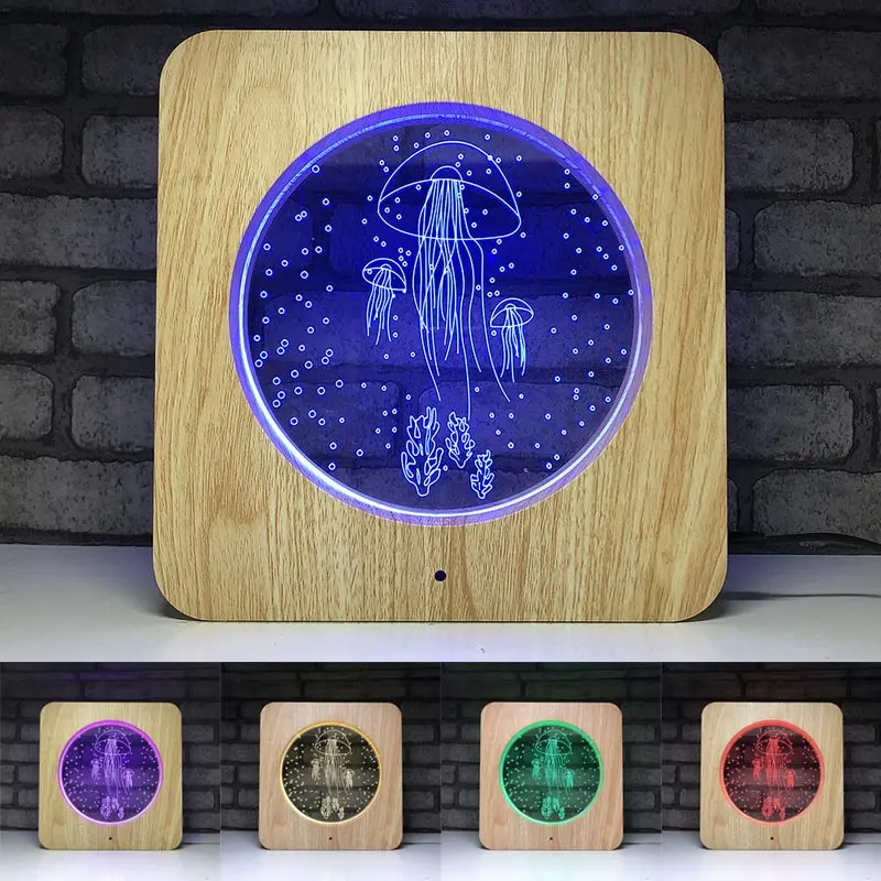 BRELONG 3d Jellyfish Vision светильник под дерево Красочные Акриловые настольные украшения ночной Светильник