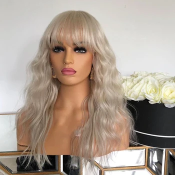 

Transparent Lace Platinum Blonde Body Wave Human Hair Lace Front Wigs with Bangs Natural Wave Full Lace Wigs Blonde Wavy Wigs