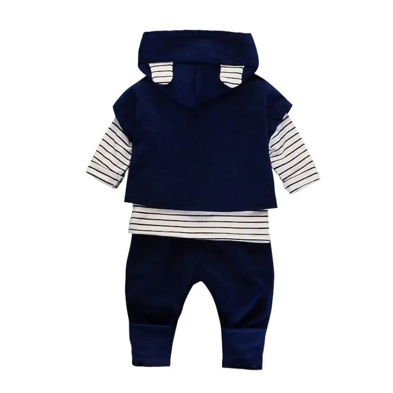 HilittlekidBaby/Длинный топ в полоску для маленьких мальчиков и девочек+ кордовое пальто с ушками+ длинные штаны теплые комплекты для активного отдыха на весну и осень комплекты детской хлопковой одежды