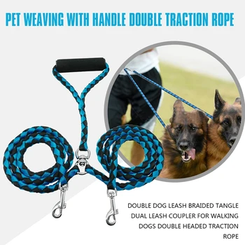

Double Dog Leash Braided Tangle Dual Leash Coupler For Walking Dogs Double Headed Traction Rope