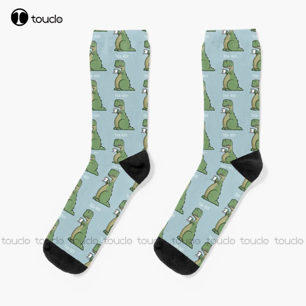 

Tea-Rex - Funny T-Rex Dinosaur Tea Pun Cartoon Illustration Socks Winter Socks For Men Personalized Custom Unisex Adult Socks