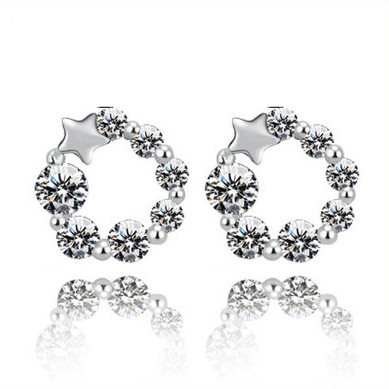 Dubai Rhinestone Fine Jewelry Set 925 Sterling Silver Zirconia Circle Earrings Long Chain Choker Necklaces For Women Wedding