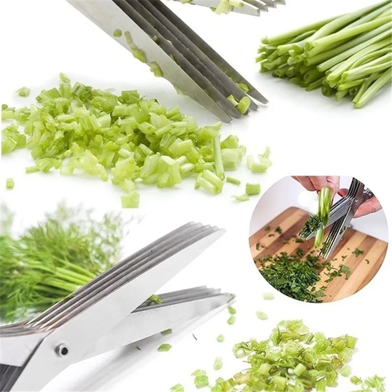 Multilayer Stainless Steel Multifunctional Knives Kitchen Scissors Chive Cutter Herb Spice Kitchen Slicer Shredded Scallion Cut