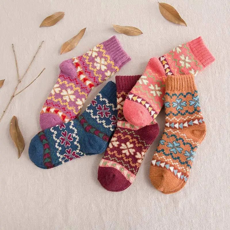 Ethnic-Style Thick Warm Women's Rabbit Wool Socks Four Heart Socks Children punk  harajuku  ankle socks  fluffy socks