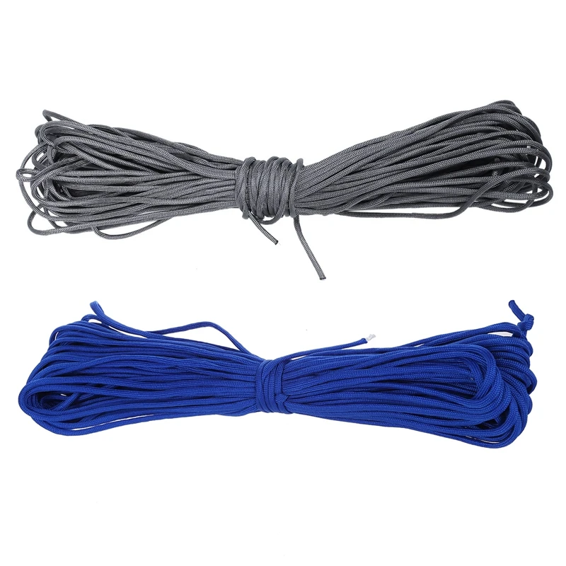 

ABUO-2 PCS 100ft 7 Strand 550 Survival Bushcraft Paracord Parachute Cord Lanyard TYPE III - Grey & Blue