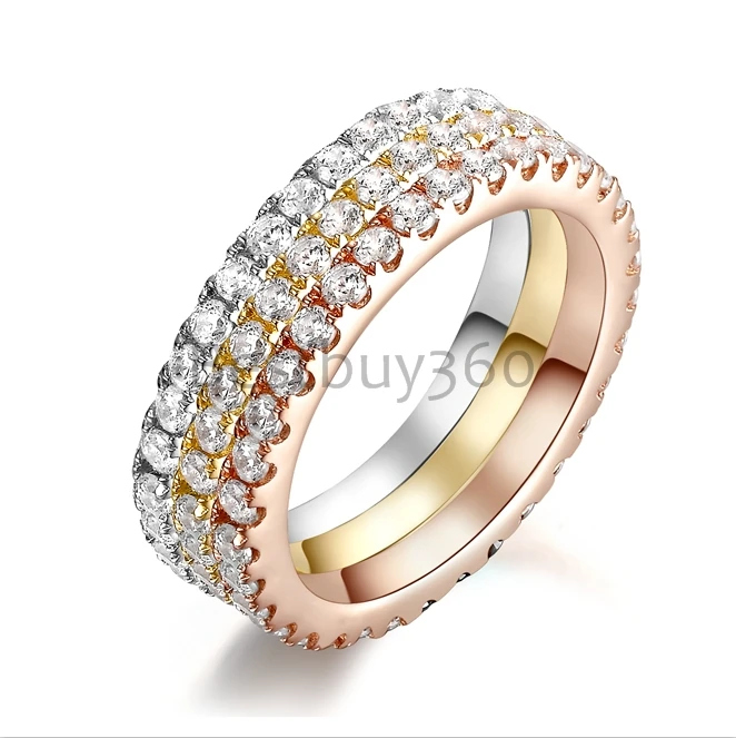

Pure Silver 0.72CT Sona Simulated Diamant Infinity Silver Wedding S925 Rings Set Three Color Tone Wedding Ring Bands (BB)
