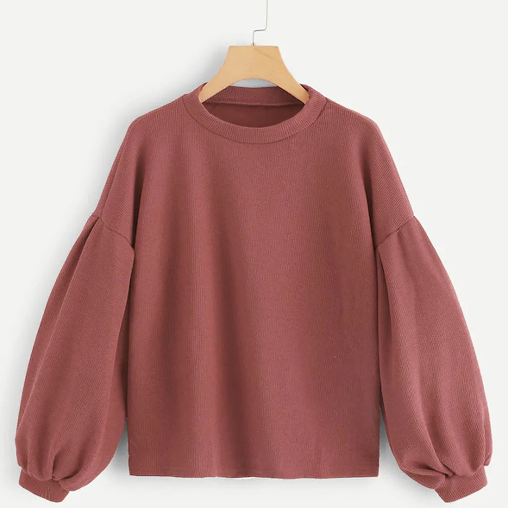 

Women Short Pullovers Autumn Long Sleeve Puff Sleeve Sport Sweatshirts Tops Solid Casual Coat Casual Shirts Blouse Warm Jumper
