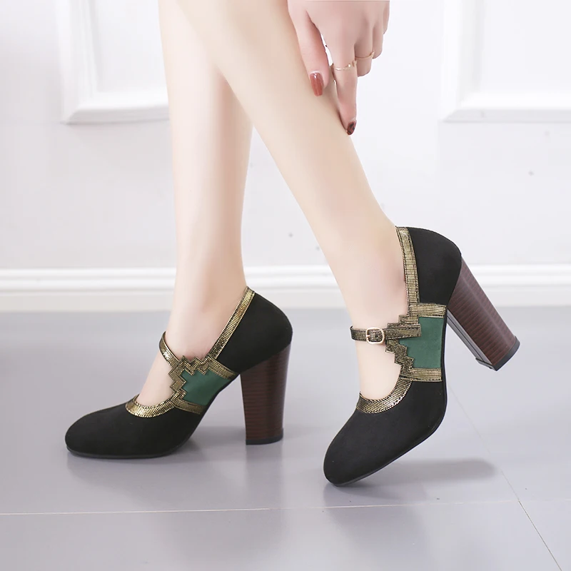 

Rimocy Womens Plus Size 43 Square Heels Pumps Spring Summer 2020 Elegant Ladies Gold Glitter Patchwork Ankle Strap Shoes Woman