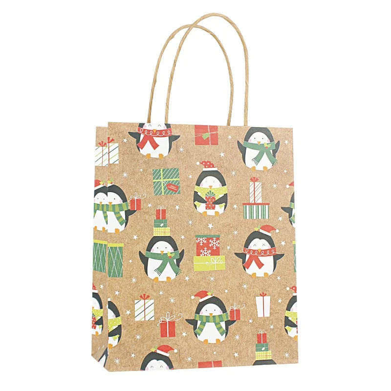 12pcs Christmas Gift Paper Bags Portable Biscuits Gift Goodies Holders Tote Bags Containers For Party Home Bakery