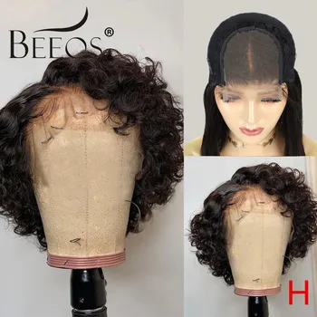 

Beeos Pixie Cut Perruque Lace Closure Bouclée BOB Courte Brazilian RemyHuman Hair Pre Pucked With Baby Hair