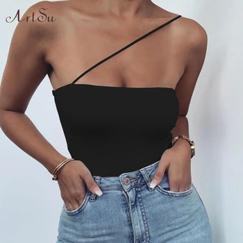 

ArtSu Sleeveless Bodysuit Slim Women Sexy Bodysuit Off Shoulder Bodysuit Jumpsuit Overalls 2019 Summer Streetwear ASJU60435