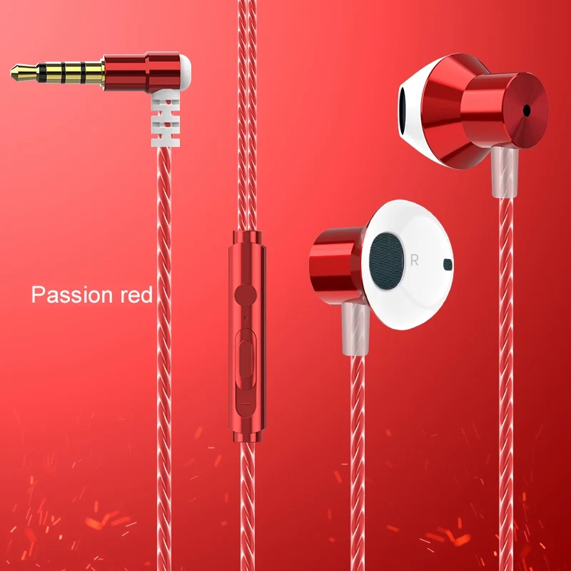 Passion red Металлические проводные наушники, проводная гарнитура для мобильных телефонов, ПК, игровые проводные наушники, 3,5 мм, наушники-вкладыши, удобные наушники - Цвет: Passion red