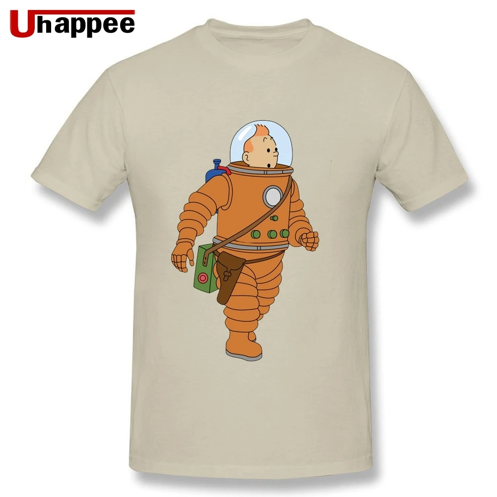 Пользовательские футболки с принтом астронавт Тинтин молодой человек короткий рукав круглый вырез Футболка из чистого хлопка для мужчин повседневная фасиоан
