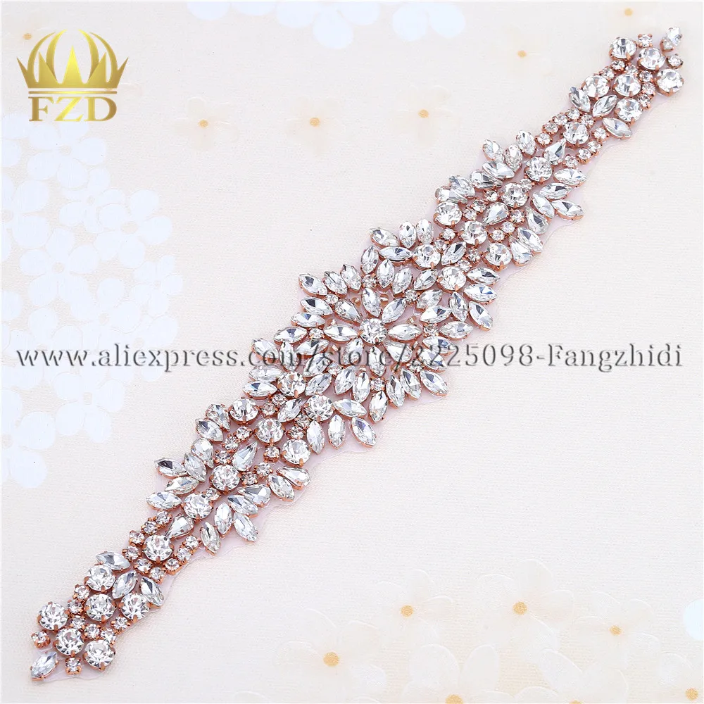 (1 piece) Rose Gold Claw Rhinestones Cloth Sew On Crystals Sliver Wedding Diamante Applique Trim For Bridal Sash Belt Decoration | Дом и сад