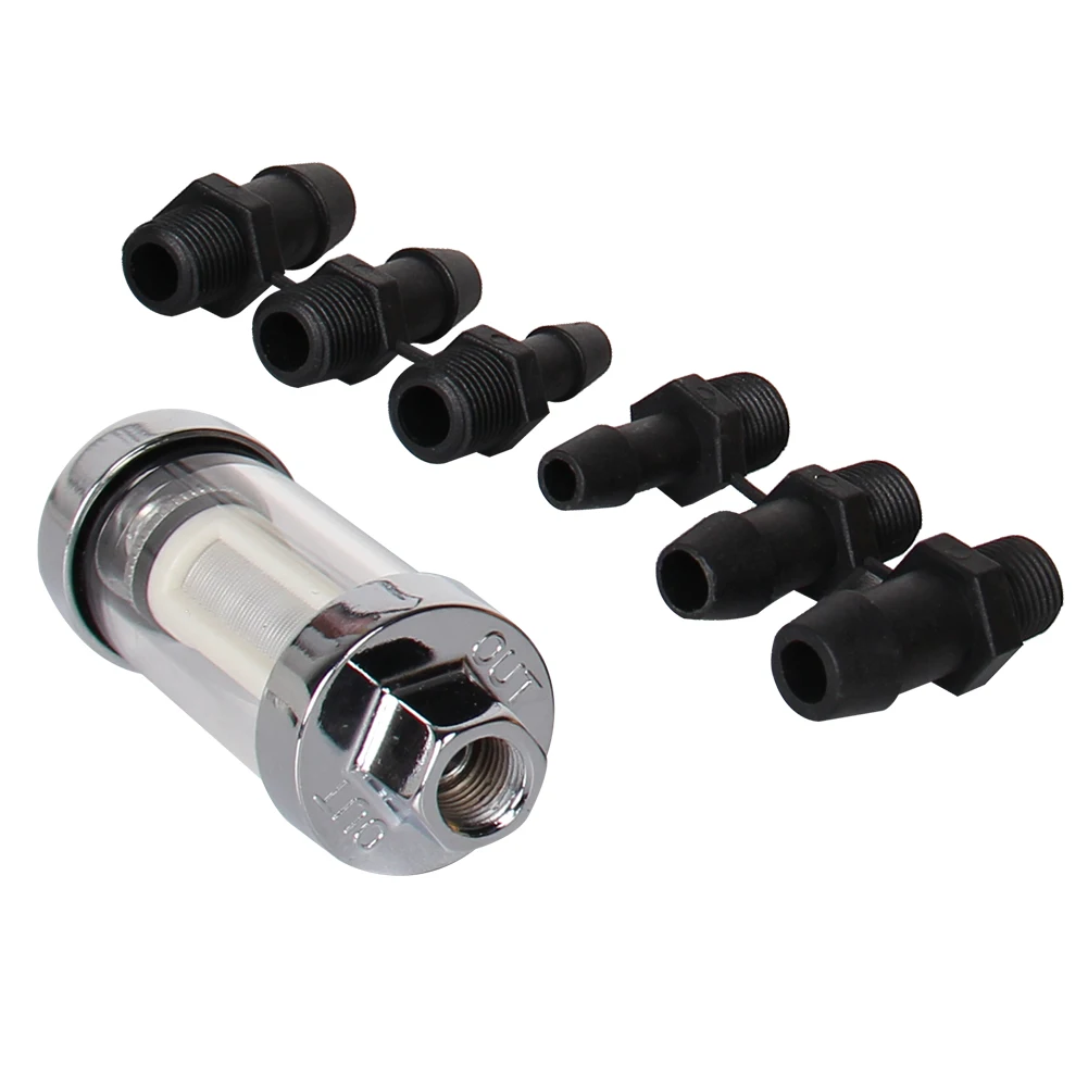 Fuel Filter Universal 100% 1/4" 5/16" 3/8" Chrome Glass Reusable Washable Inline 4.2"