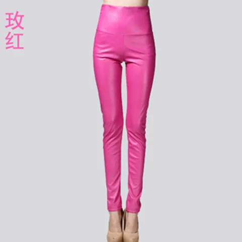 Женские брюки-карандаш из эластичной искусственной кожи; сезон осень-зима; бархатные брюки из искусственной кожи; женские пикантные обтягивающие плотные брюки; 7172 50 - Цвет: rose Red