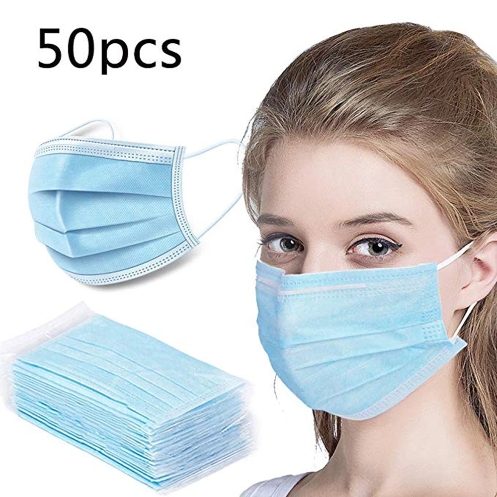 

50 Pcs Disposable Earloop Face Masks Face Masks Medical 3-Ply Face Mask Antiviral Medical Surgical Dental Earloop Face Masks