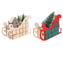 Tree House Sleigh Wooden Advent Calendar With 24 Drawers Countdown Christmas Advent Calendar with LED Light Christmas Gifts