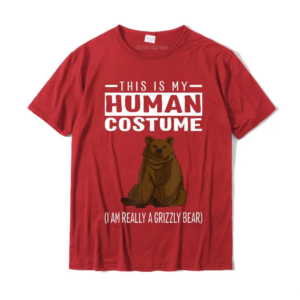 Casual Crew Neck Tshirts VALENTINE DAY Tops Shirt Short Sleeve Classic 100% Cotton Leisure Tops Shirts Custom Student This Is My Human Costume I'm Really A Grizzly Bear T Shirt__MZ23291 red