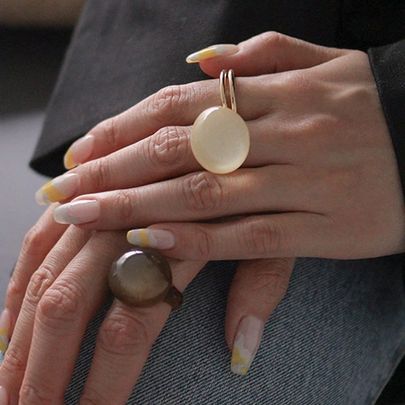 Trendy INS Korean Concise Irregular Oval Acrylic Resin Ring For Women Girls Party Jewelry Gift