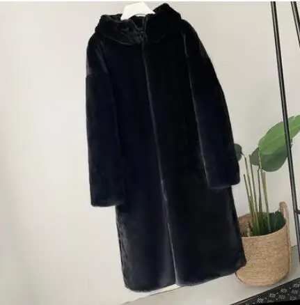 2 button black Пальто с мехом и искусственным мехом, зимняя теплая Модная женская куртка с капюшоном, новинка, большой размер, повседневное женское меховое пальто, верхняя одежда, NUW719 - Цвет: 2 button black