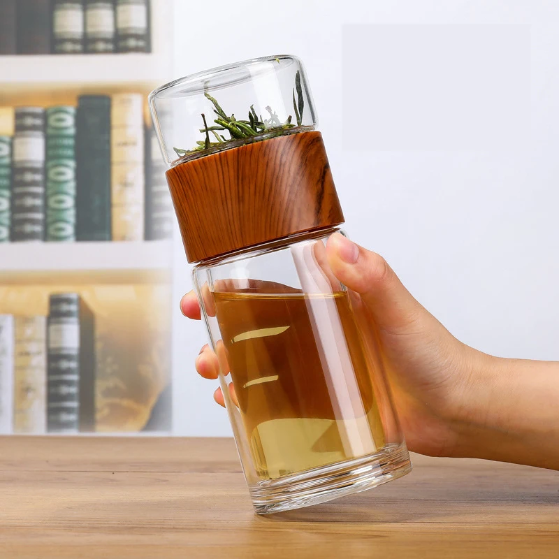 Beste Nieuwe Dubbele Laag Glas Water Cup Draagbare Hoge Temperatuur Weerstand Transparante Kopje Thee Creatieve Thee Water Scheiding Cups
