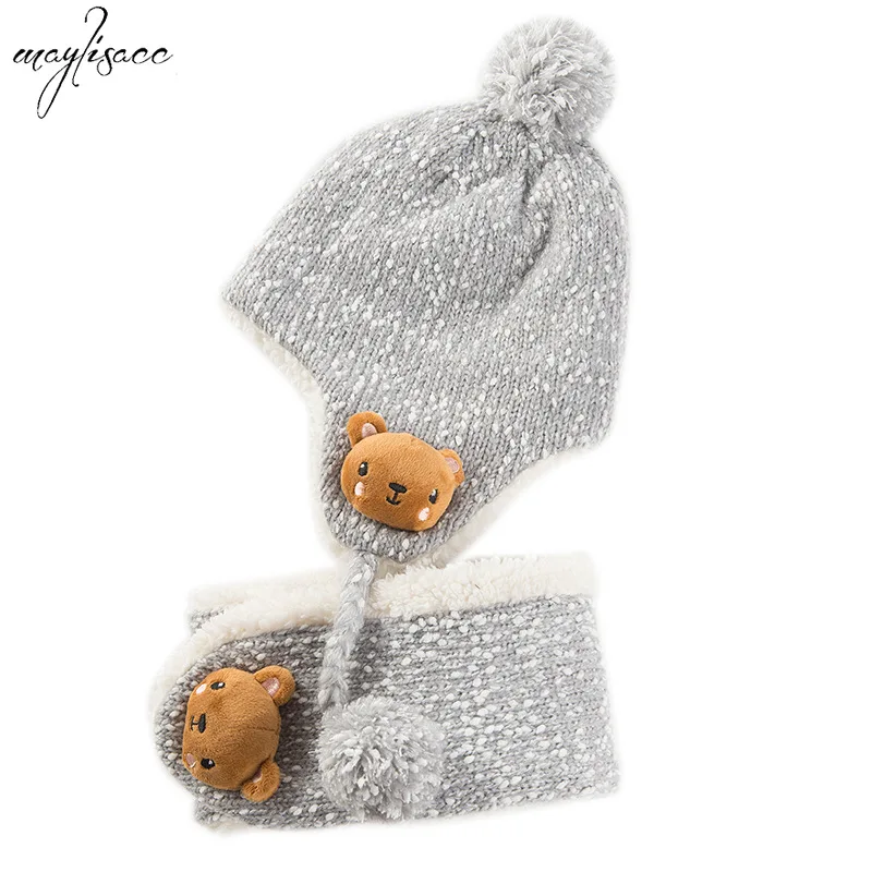 Maylisacc/Детский комплект с шарфом для детей 3-6 лет, осенне-зимний теплый комплект из двух предметов, шапки, шарфы для мальчиков и девочек