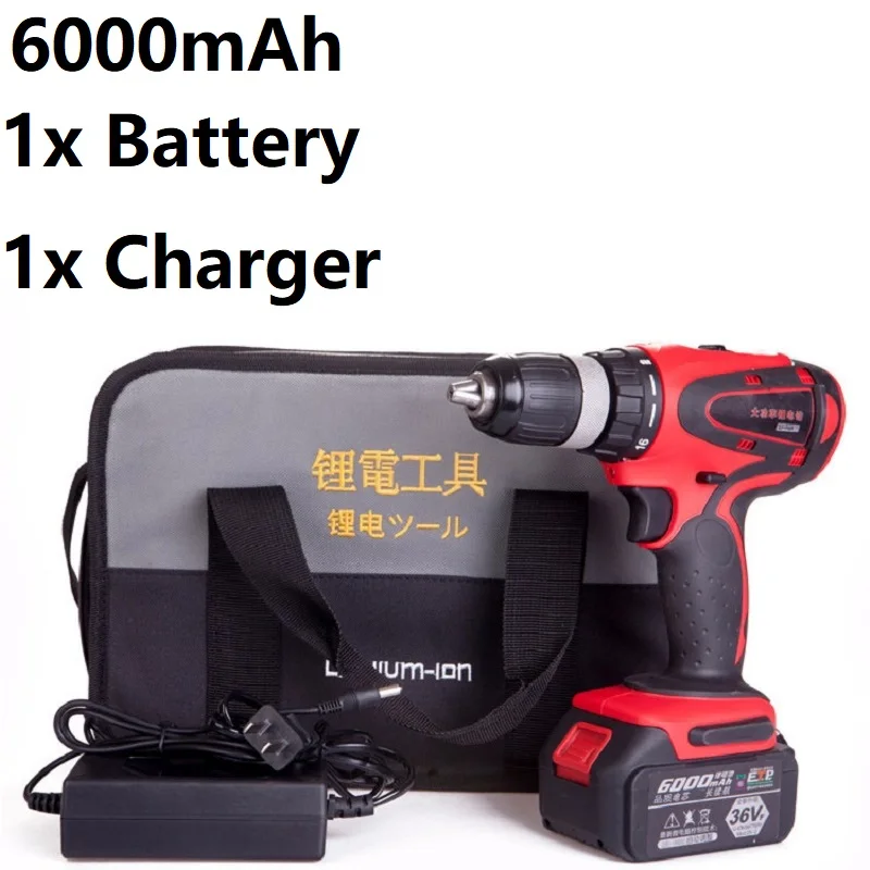 6000mAh 36 В Беспроводная Мощная Электрическая дрель 6000 мАч/8000 мАч/12000 мАч 54н. М литий-ионная аккумуляторная вращающая электрическая отвертка 1-13 мм дрель - Цвет: 6000mAh