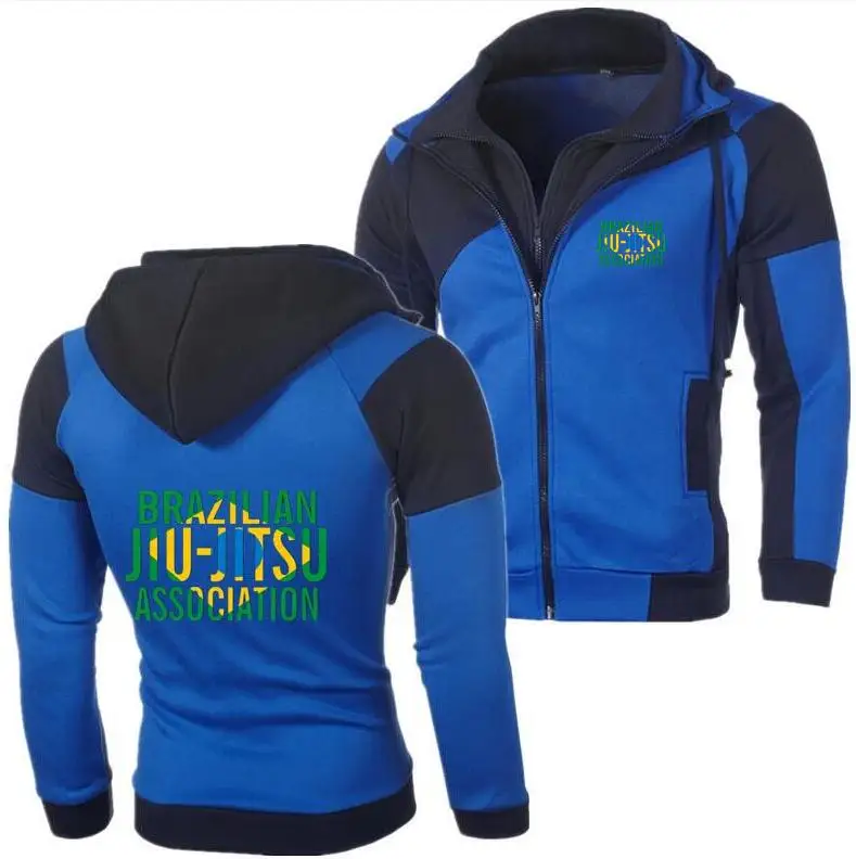 Модные мужские зимние бразильские джиу джитсу Association Gracie Jiu толстовки Джиу-джицу мужские толстовки Топы повседневные Gracie на молнии с капюшоном - Цвет: Синий