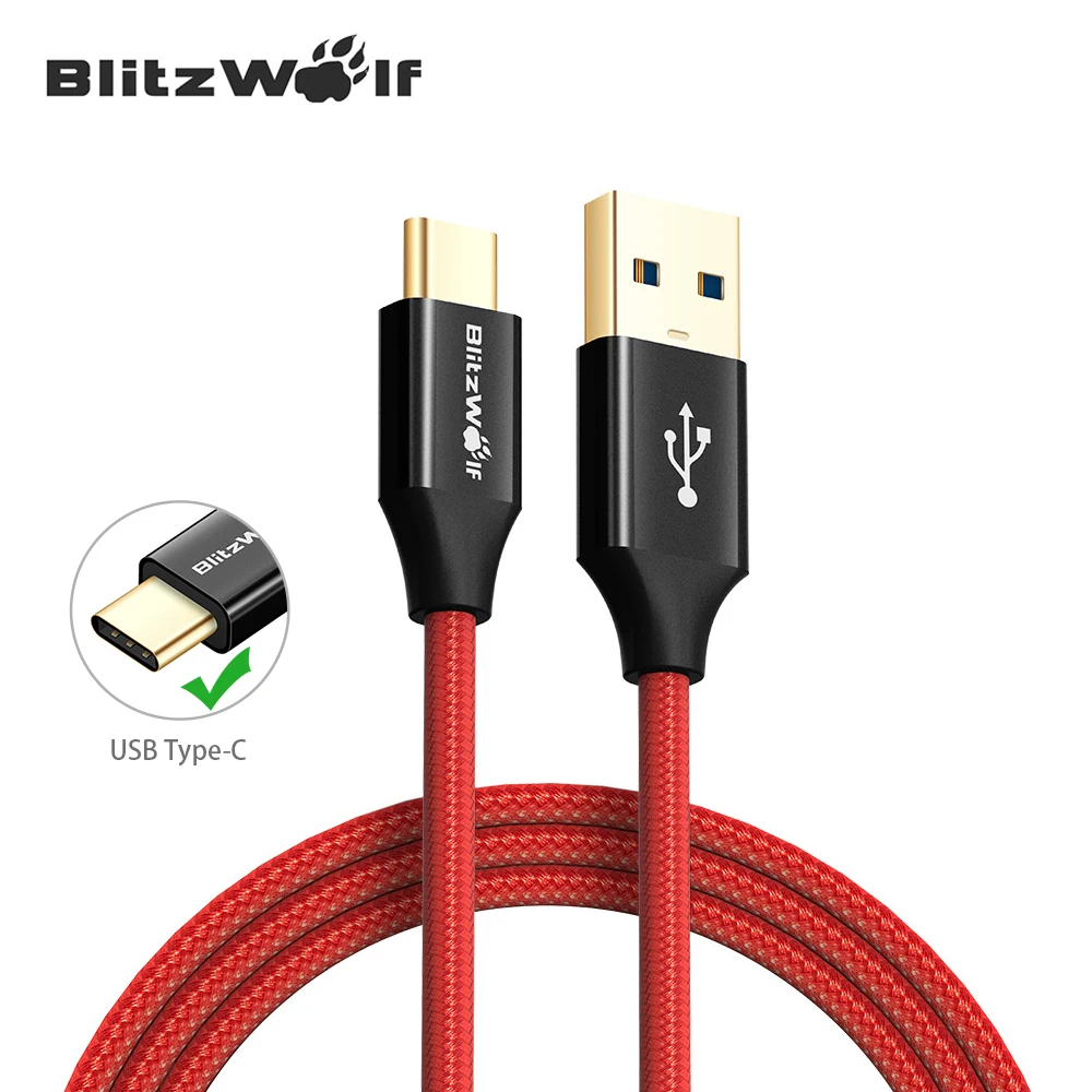 Кабель для передачи данных BlitzWolf USB Type C 0 9/1 8 м Небьющийся usb кабель мобильного