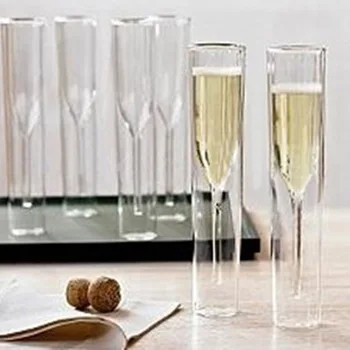 

Newly 2/4/6 Pcs Double Wall Champagne Flutes Mouth-Blown Reusable Glass Best Gift for Parties Weddings Celebrations