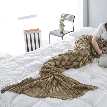 

3D Mermaid Tail Thread Blanket Super Soft Creative Knitted Throw Blankets For Sofa Living Room Adult Kids Family Blanket