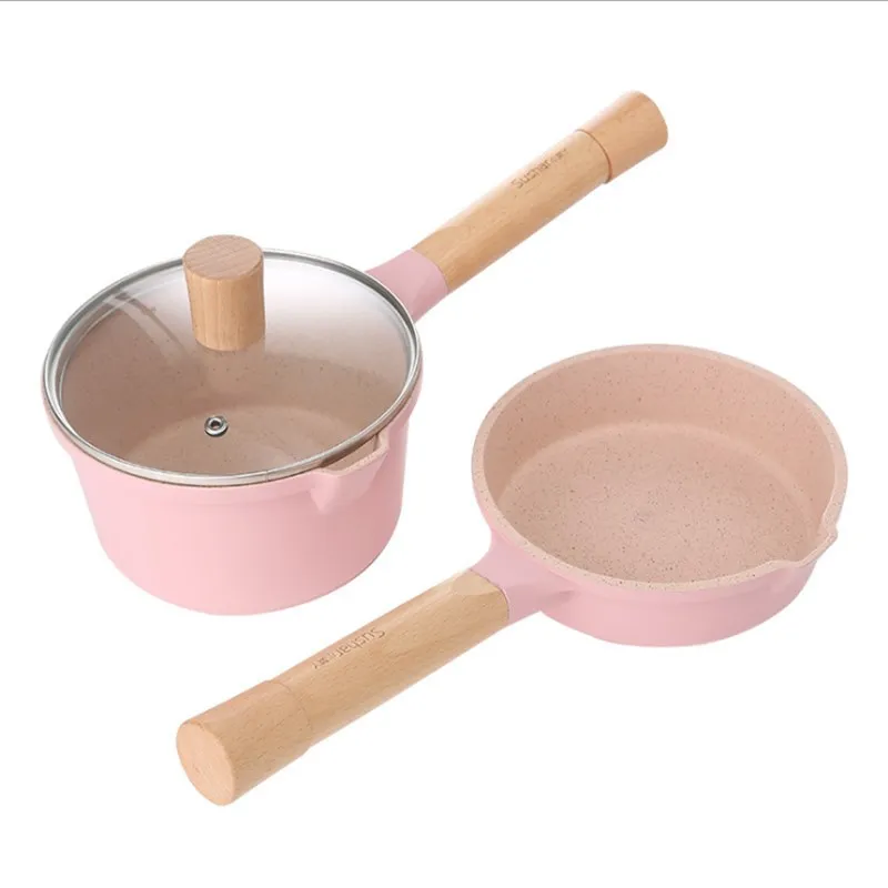 Milk pot frying pan 2 шт. Детский многофункциональный молочный горшок детская каша лапша быстрого приготовления жареное яйцо горшок Maifan каменная сковорода с антипригарным покрытием кухонные принадлежности - Цвет: Milk pot frying pan