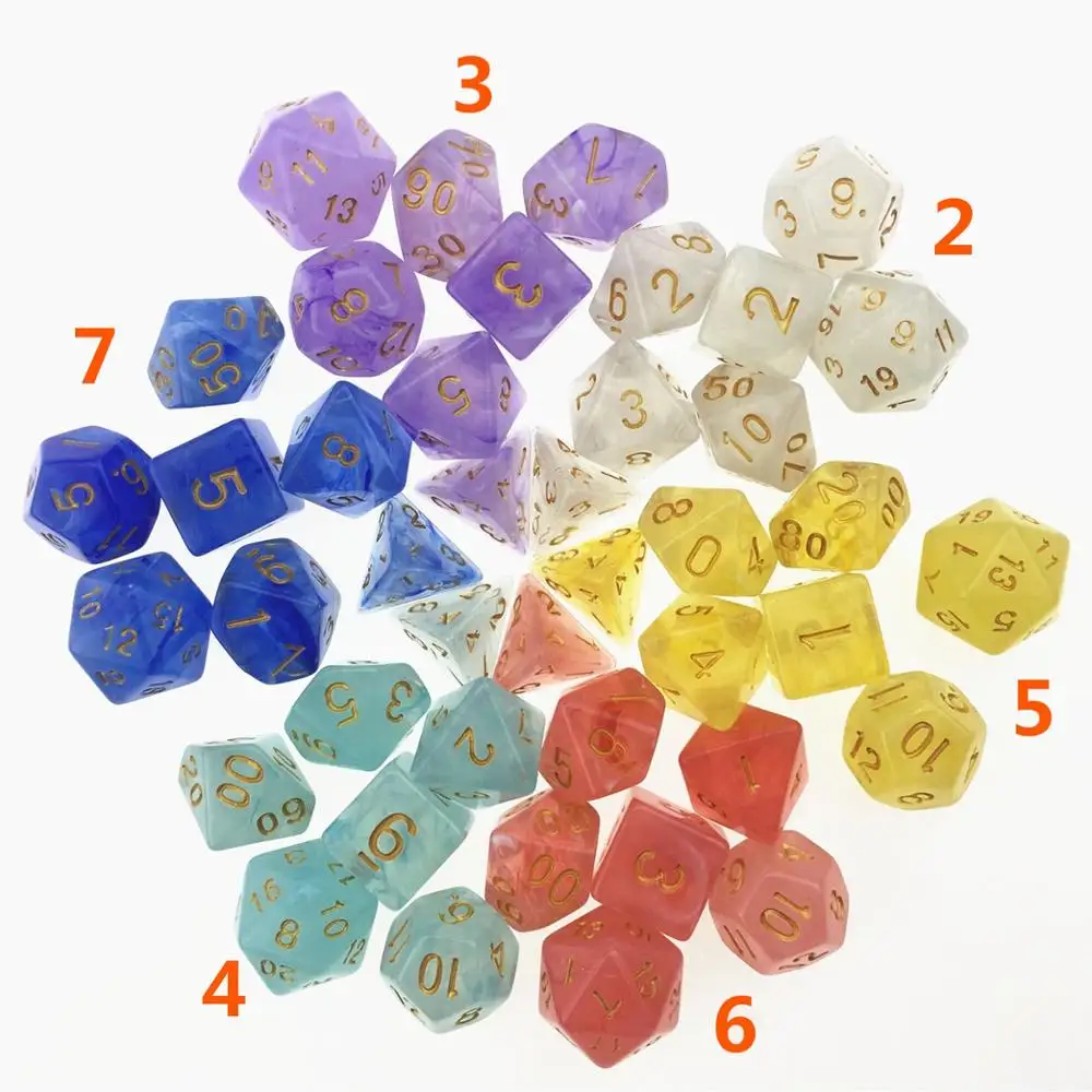 7 шт./компл. многогранные игральные кости d & d4 d6 d8 d10 % d12 d20 TRPG для настольной
