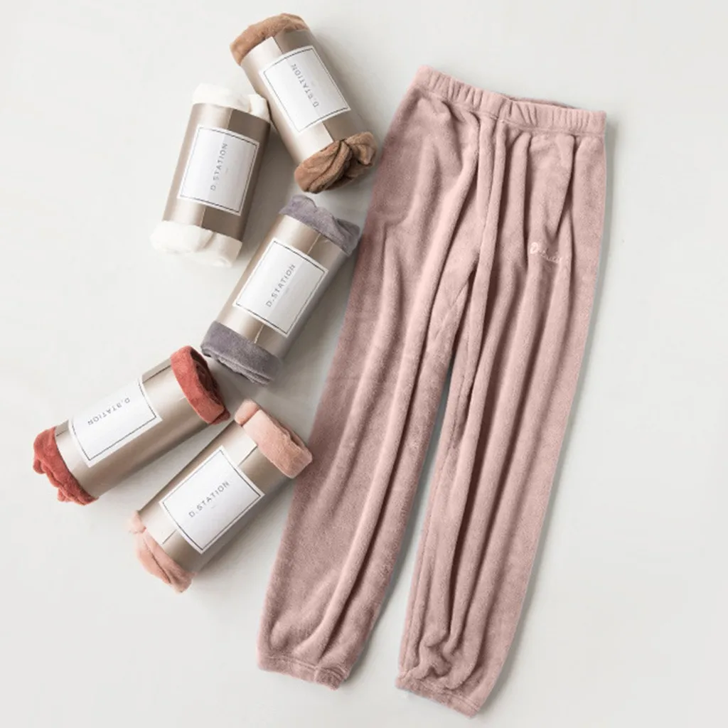 Женские пижамные брюки из чистого кораллового бархата; Домашние плюшевые брюки; удобные брюки; толстые фланелевые теплые плотные брюки; одежда для сна