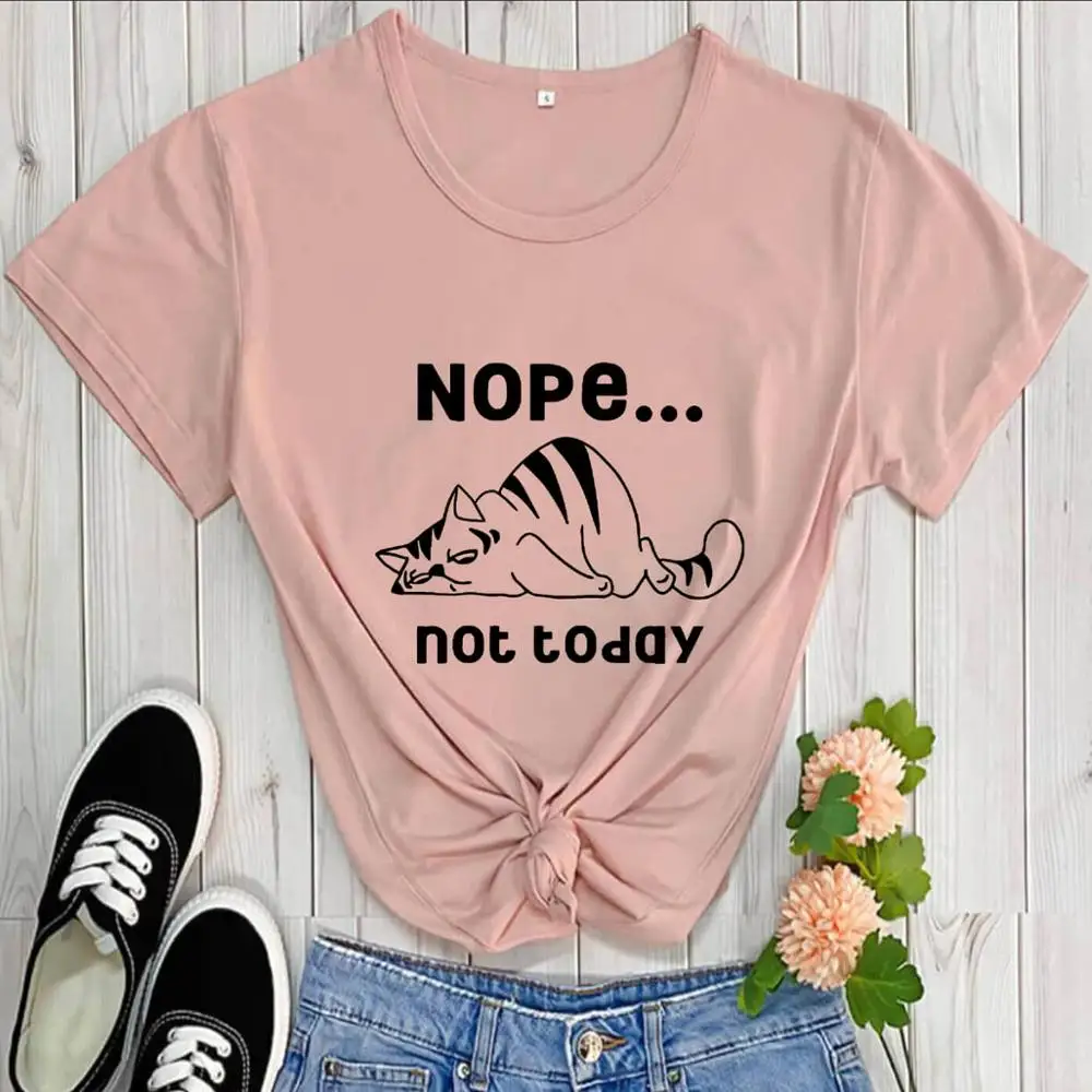 

Nope Not Today Lazy Cat Graphic Printed Funny Shirt New Arrival Casual 100%Cotton Funny T Shirt Cat Mom Shirt Cat Lover Gift