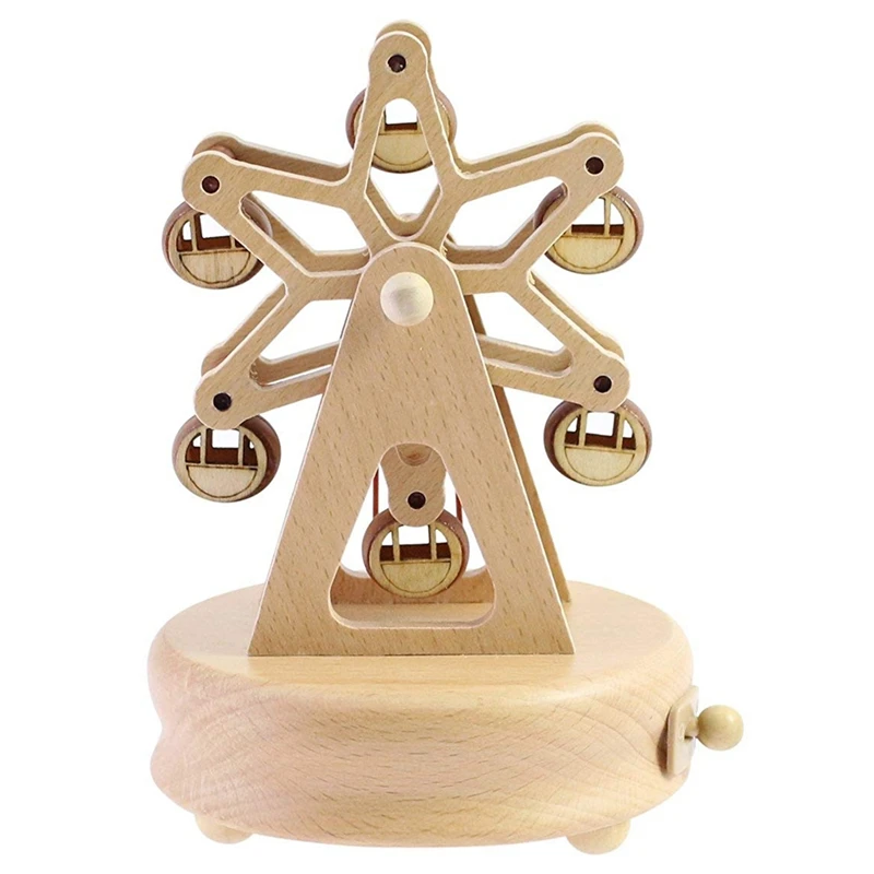 Cute Quality Made Wooden Musical Box Featuring Ferris Wheel with Small