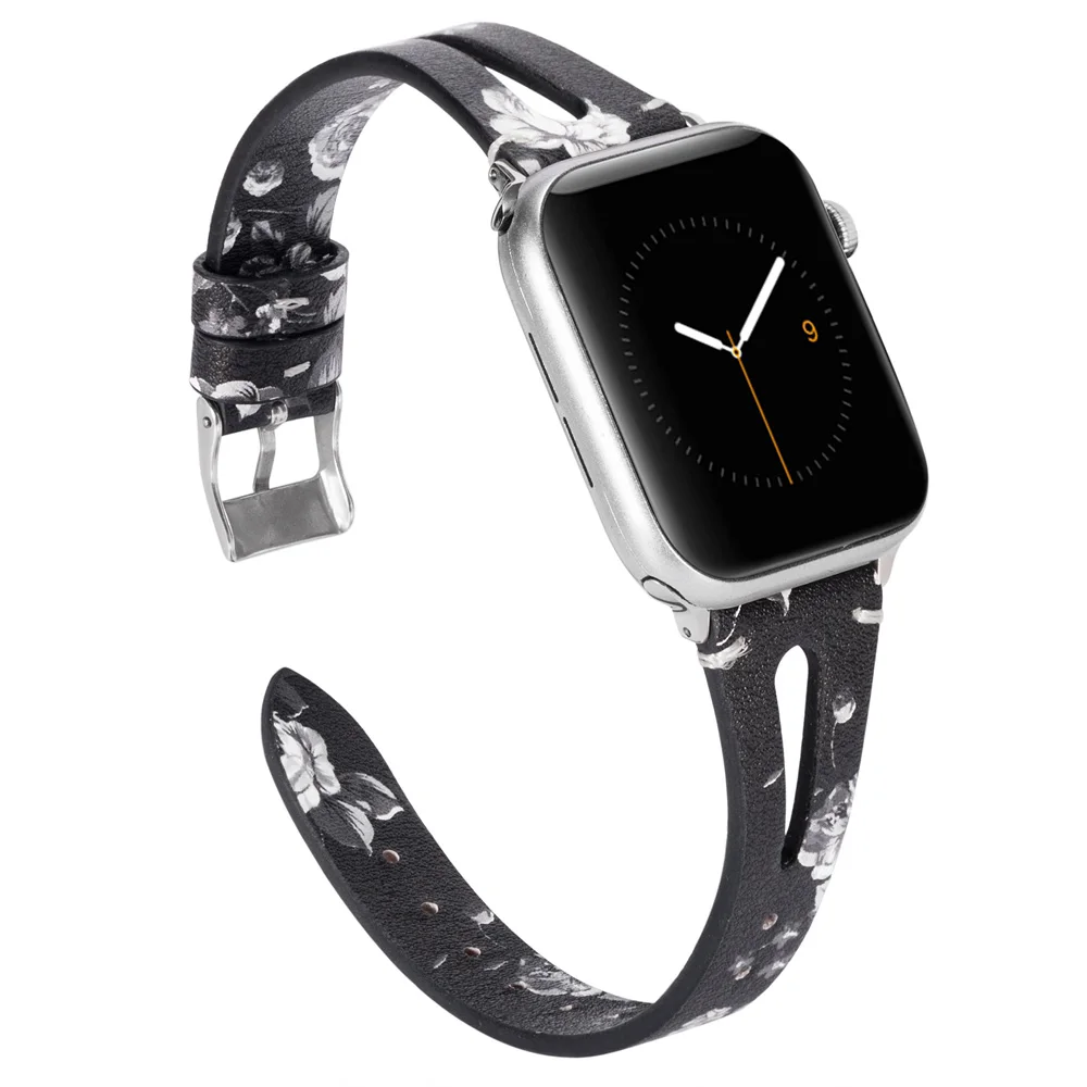Подходит для кожаных часов Apple Watch 38 мм/42 мм женские сменные полосы для iWatch элегантный женский внешний вид мягкий 44 мм 40 мм - Цвет ремешка: BkWhite