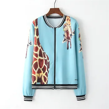

Women Giraffe Print Baseball Jacket Long Sleeve Tie Print Zipper Pockets Casual Sport Coat women in Women's Basic Jackets 3.10