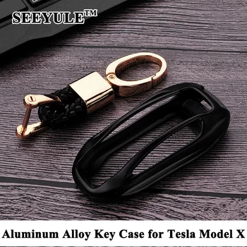 

1pc SEEYULE Car Key Case Cover with Belt Aluminum Alloy Key Shell Storage Bag Protector Black for Tesla Model X Accessories