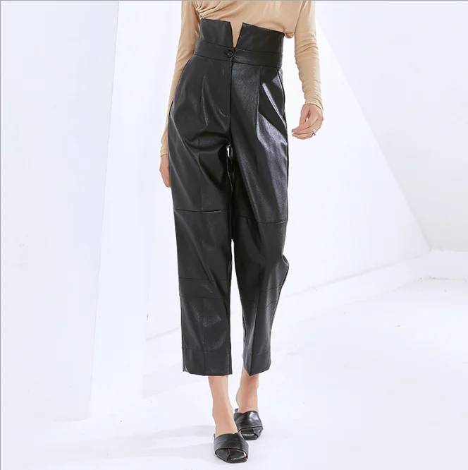 

Women's Pants Winter Neutral Trousers Handsome INS Casual New Style Fashion Temperament High Waist PU Leather Pure Carrot Pants