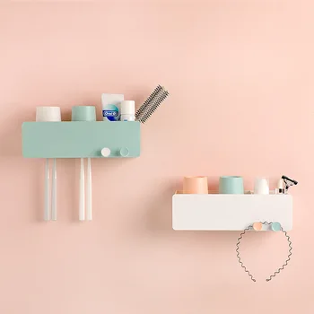 

Creative Mouthwash 2 Cups Set Wall Mounted Toothbrush Holder Couple Family Shelf Squeeze