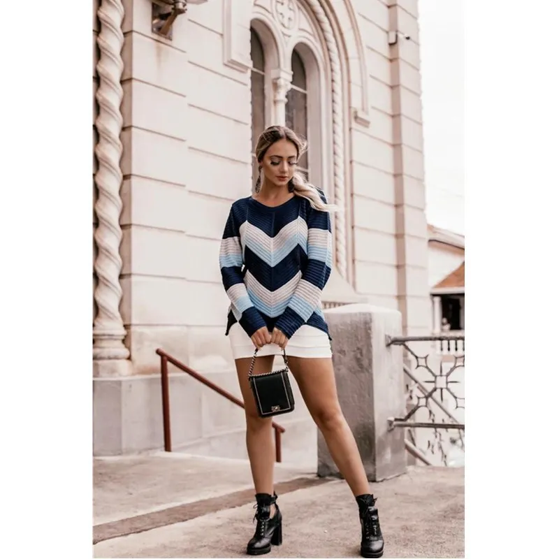 Autumn And Winter Sweater New 2021 Ladies Casual Wave-shaped Contrast Color Knitted Sweater Ropa Mujer Invierno 2021 turtleneck