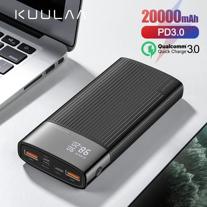 

KUULAA Power Bank 20000mAh QC PD 3.0 Powerbank Portable Charger PoverBank for Samsung Note 8 Xiaomi Redmi 2 USB External Battery