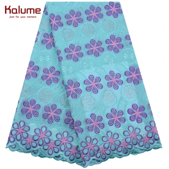 

Kalume Cyan African Swiss Cotton Lace Fabric Embroidery Swiss Voile Lace With Stones For Nigerian Sewing Party Cotton Lace F2073