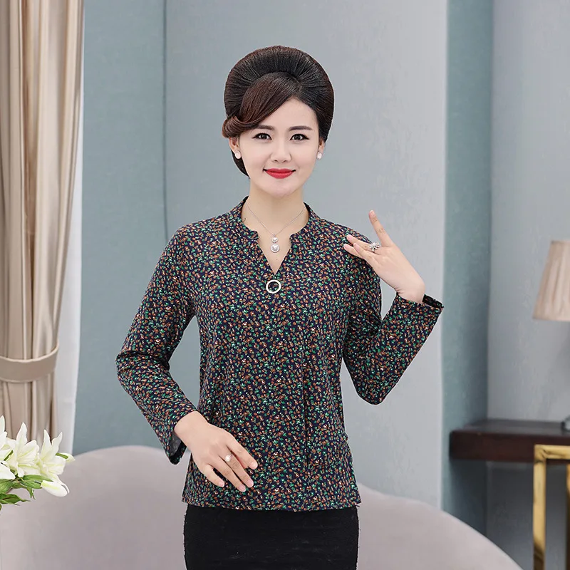 

2019 Spring Clothing Middle-aged WOMEN'S Apparels Base Shirt Large Size Loose-Fit Middle-aged Middle-aged Women Dress 40-50-Year