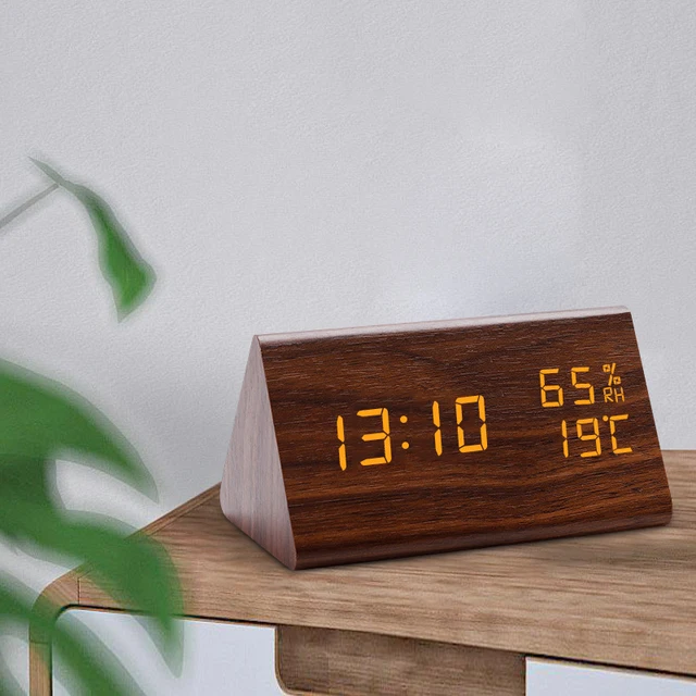 Digital Clock LED Wooden Alarm Clock Table Sound Control Electronic Clocks Desktop USB/AAA Powered Desperadoes Home Table Decor 2